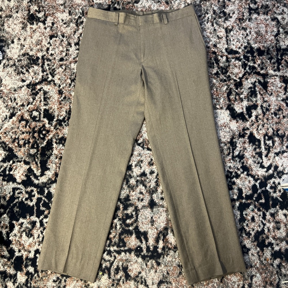 Hugo Boss Mens 34R Brown Virgin Wool Blend Textured Dress Pants Trousers